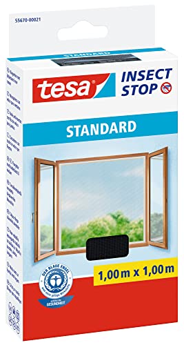 tesa Insect Stop STANDARD Fliegengitter für Fenster - Insektenschutz zuschneidbar - Mückenschutz ohne Bohren - 1 x Fliegen Netz anthrazit - 100 cm x 100 cm von TESA