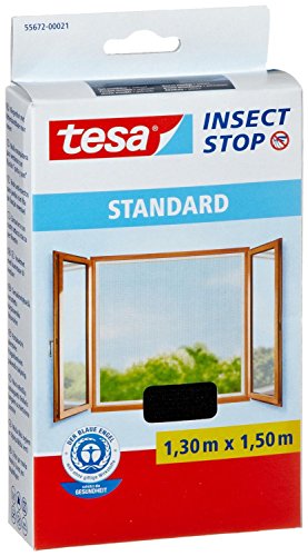 tesa Fliegengitter für Fenster, Standard Qualität, schwarz, durchsichtig, 1,3m x 1,5m von tesa