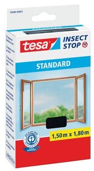 Tesa Fliegengitter für Standard-Fenster, weiß, leicht, 1,5 m x 1,8 m, 1,5m:1,8m / 2er Pack, Unsichtbar (anthrazit), 1 von tesa