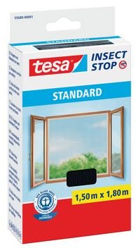 Tesa Fliegengitter für Standard-Fenster, weiß, leicht, 1,5 m x 1,8 m, 1,5m:1,8m / 3er Pack, Unsichtbar (anthrazit), 1 von tesa