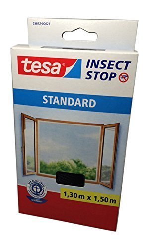 tesa Fliegengitter für Fenster, Standard Qualität (1,30m x 1,50m / 4er Spar-Pack, anthrazit) von tesa