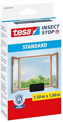 tesa Insect Stop STANDARD Fliegengitter für Fenster - Insektenschutz zuschneidbar - Mückenschutz ohne Bohren - Fliegen Netz anthrazit, 150 cm x 180 cm von TESA