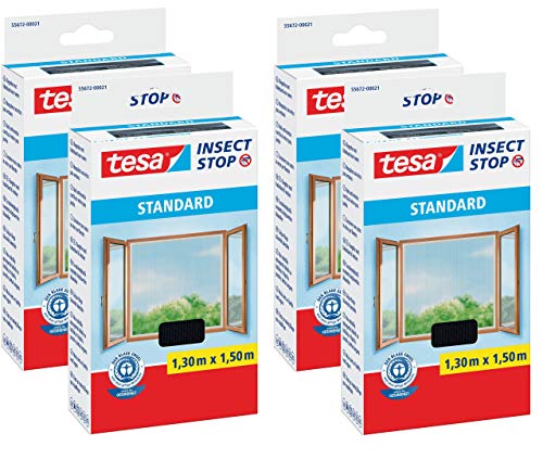 Tesa Fliegengitter für Standard-Fenster, weiß, leicht, 1,5 m x 1,8 m, 1,3m:1,5m / 4er Pack, 1 von tesa