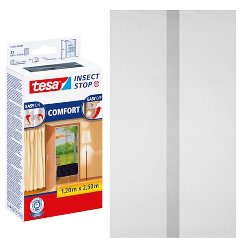 tesa Insect Stop COMFORT Fliegengitter für Türen - Insektenschutz Tür mit Klettband - Fliegen Netz ohne Bohren, anthrazit ( 2 x 65 cm )120 cm x 250 cm von TESA