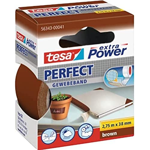 tesa extra Power Perfect Gewebeband - Gewebeverstärktes Ductape zum Basteln, Reparieren, Befestigen, Verstärken und Beschriften - Braun - 2,75 m x 38 mm von tesa