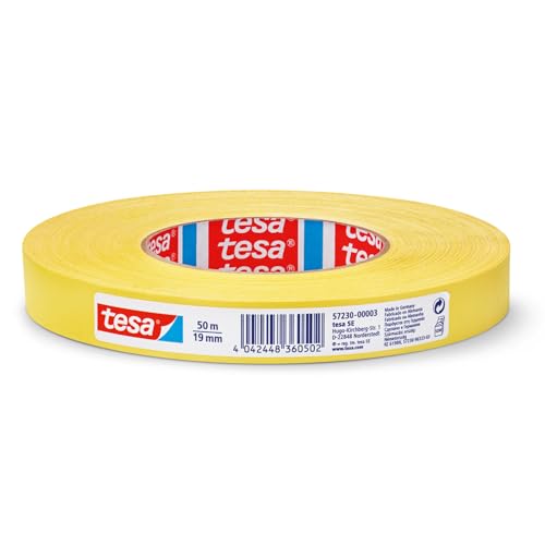 tesa extra Power Perfect Gewebeband - Gewebeverstärktes Ductape zum Basteln, Reparieren, Befestigen, Verstärken und Beschriften - Gelb - 50 m x 19 mm von tesa