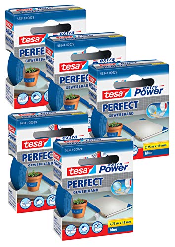 tesa Gewebeklebeband extra Power Gewebeband (blau, 5er Pack) von tesa