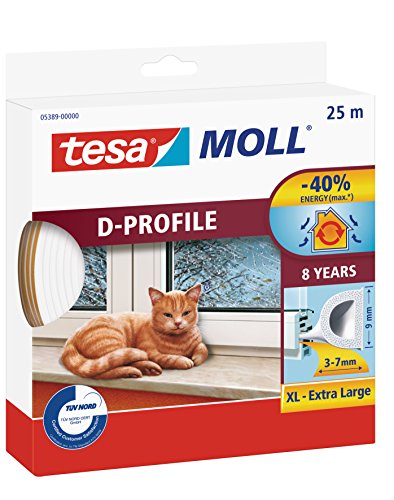 tesa H0538900 05389–00000–00 Moll D Zugluftstopper für Türen und Fenster, weiß, 25 m x 9 mm, 25m x 9mm white von tesa