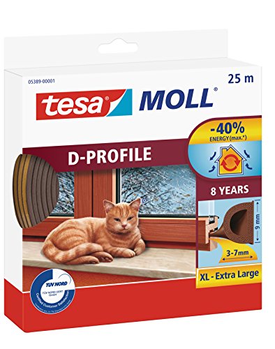 tesa H0538901 05389–00001–00 Moll D Zugluftstopper für Türen und Fenster, braun, 25 m x 9 mm von tesa