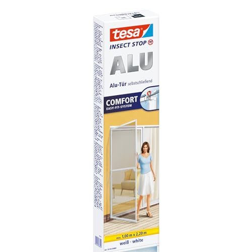 tesa Insect Stop ALU COMFORT Fliegengitter für Türen - Insektengitter mit Aluminium-Rahmen & Clear View - Tür Insektenschutz - Weiß, 100 cm x 220 cm von TESA