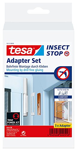 tesa Insect Stop Adapter-Set für ALU COMFORT Fliegengitter für Türen - Klebeadapter ohne Bohren - Klebe Befestigung für Insektenschutz-Tür in Weiß von tesa