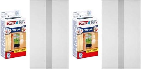 tesa Insect Stop COMFORT Fliegengitter für Türen - Insektenschutz Tür mit Klettband - Fliegen Netz ohne Bohren, anthrazit (2 x 65 cm)120 cm x 220 cm (Packung mit 2) von tesa