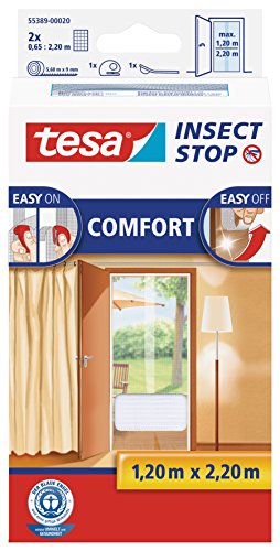 tesa Insect Stop COMFORT Fliegengitter für Türen - Insektenschutz Tür mit Klettband - Fliegen Netz ohne Bohren - Weiß ( 2 x 65 cm )120 cm x 220 cm von TESA