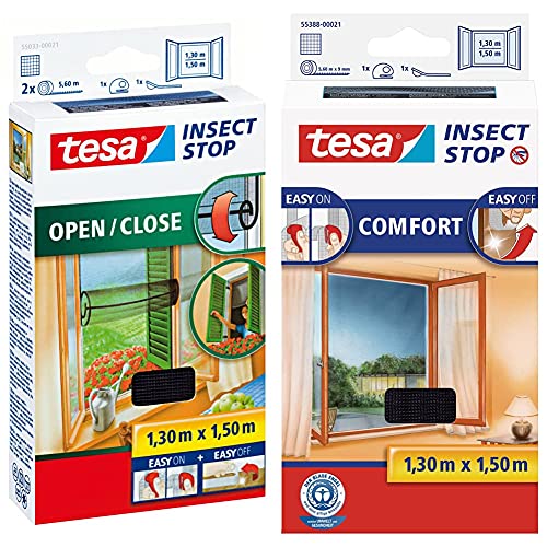 tesa Insect Stop COMFORT Open/Close Fliegengitter Fenster zum Öffnen und Schließen, 130 cm x 150 cm & Insect Stop COMFORT Fliegengitter für Fenster, 130 cm x 150 cm von tesa