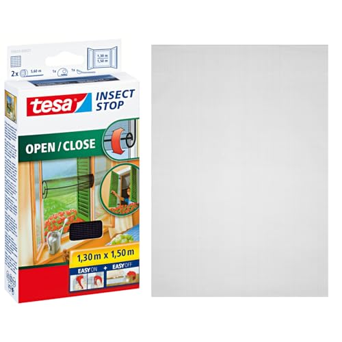 tesa Insect Stop Comfort Open/Close Fliegengitter Fenster zum Öffnen & Schließen - Insektenschutz Rollo selbstklebend - Anthrazit, 130 cm x 150 cm von tesa