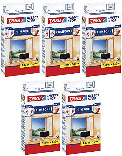 tesa Insect Stop Comfort Fliegengitter Fenster Insektenschutz mit Klettband selbstklebend (5 Stück) von tesa