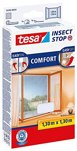 tesa Insect Stop Comfort Fliegengitter Fenster - Insektenschutz mit Klettband selbstklebend - Fliegen Netz (Weiß (Leichter Sichtschutz), 2X 1,3m:1,3m) von tesa