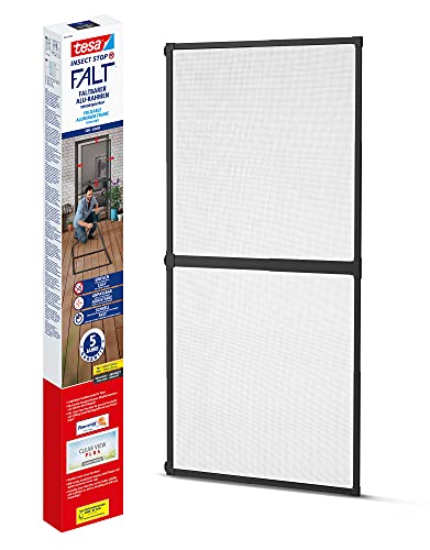 tesa Insect Stop FALT Tür - Faltbarer Alu-Rahmen mit Fliegengitter für Türen - mit verstellbarem Teleskoprahmen - Anthrazit - 80 cm x 170 cm bis 100x cm x 220 cm von tesa