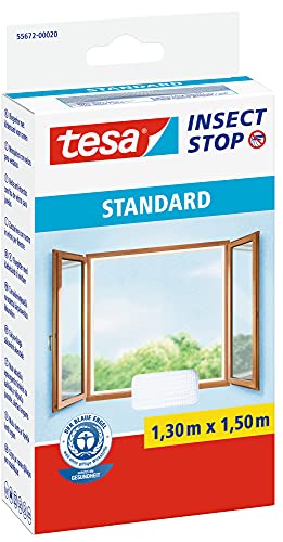 tesa Insect Stop STANDARD Fliegengitter für Fenster - Insektenschutz zuschneidbar - Mückenschutz ohne Bohren - 1 x Fliegen Netz weiß - 130 cm x 150 cm von tesa