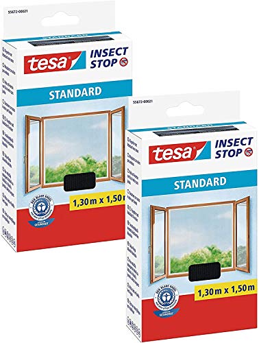 tesa Insect Stop STANDARD Fliegengitter für Fenster - Insektenschutz zuschneidbar Fliegen Netz (1,3m:1,5m, 2x Anthrazit) von tesa
