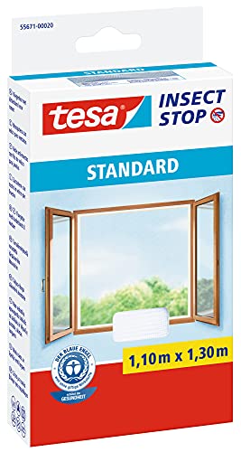 tesa Insect Stop STANDARD Fliegengitter für Fenster - Insektenschutz zuschneidbar - Mückenschutz ohne Bohren - 1 x Fliegen Netz weiß - 110 cm x 130 cm von TESA