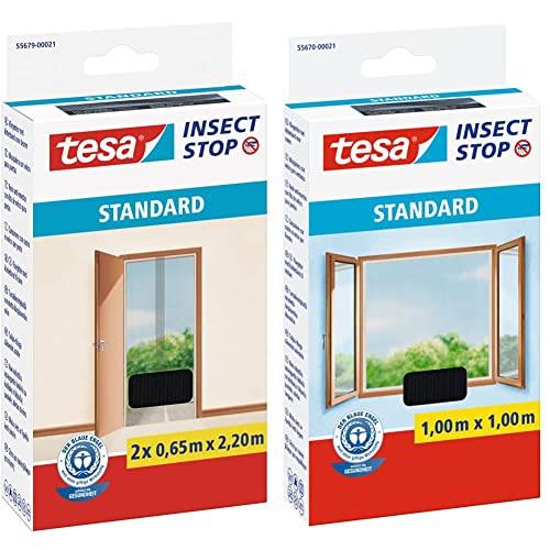 tesa Insect Stop STANDARD Fliegengitter für Türen & Insect Stop STANDARD Fliegengitter für Fenster - Insektenschutz zuschneidbar von tesa