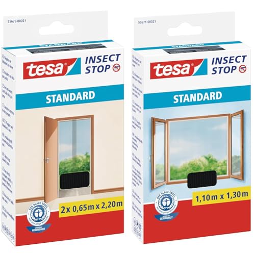 tesa Insect Stop STANDARD Fliegengitter für Türen & Insect Stop STANDARD Fliegengitter für Fenster - Insektenschutz zuschneidbar von tesa