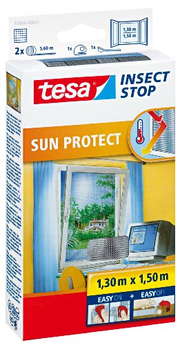 tesa Insect Stop SUN PROTECT Fliegengitter Fenster - Insektenschutz mit Blend- & Sonnenschutz - Fliegen Netz ohne Bohren - Anthrazit, 130 cm x 150 cm von tesa