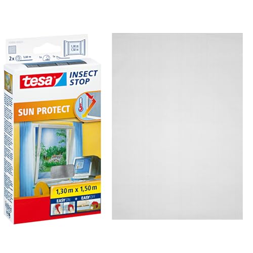 tesa Insect Stop Sun Protect Fliegengitter Fenster - Insektenschutz mit Blend- & Sonnenschutz - Fliegen Netz ohne Bohren - Anthrazit, 130 cm x 150 cm von tesa