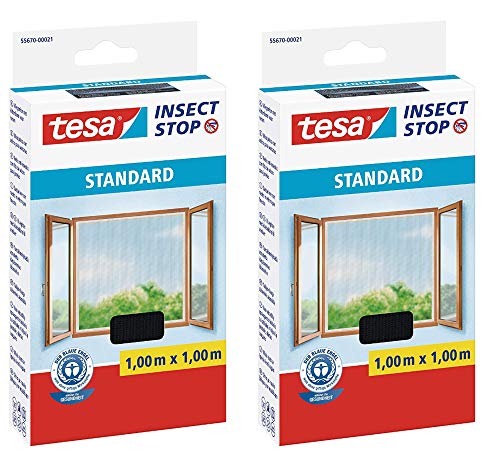 tesa Insect Stop Standard Fliegengitter für Fenster - Insektenschutz zuschneidbar - Mückenschutz ohne Bohren - Fliegen Netz (Anthrazit (Durchsichtig), 1m:1m (2er Pack)) von tesa
