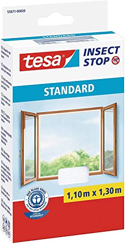 tesa Insect Stop Standard Fliegengitter für Fenster - Zuschneidbares Moskitonetz - Mückenschutz ohne Bohren - Fliegen Netz weiß, 110 cm x 130 cm (4) von tesa