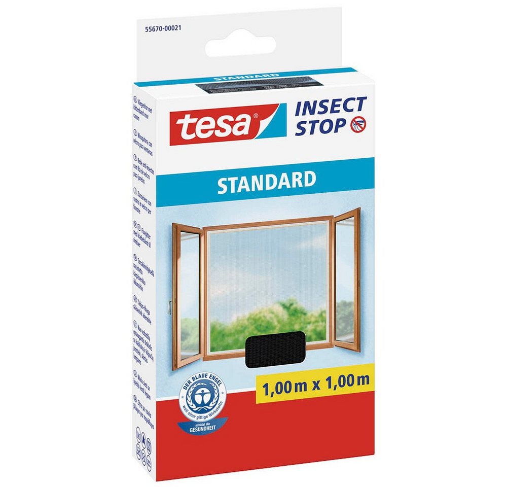 tesa Insektenschutz-Fensterrahmen 1 Fliegengitter STANDARD Fenster anthrazit 1m x 1m, (1-St) von tesa