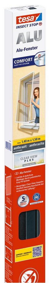 tesa Insektenschutz-Fensterrahmen Insect Stop ALU Comfort Fliegengitter für Fenster, (Packung, 1-St., 1 x tesa Insect Stop Comfort Fliegengitter Alu-Fenster), Insektenschutz für Fenster - Aluminiumrahmen - anthrazit von tesa