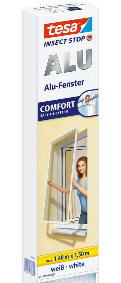 tesa Insektenschutz-Fensterrahmen Insect Stop ALU Comfort Fliegengitter für Fenster - 1.4 m : 1.5 m, (Packung, 1-St., Fliegennetz, Aluminiumrahmen), Insektenschutz für Fenster - Aluminiumrahmen von tesa