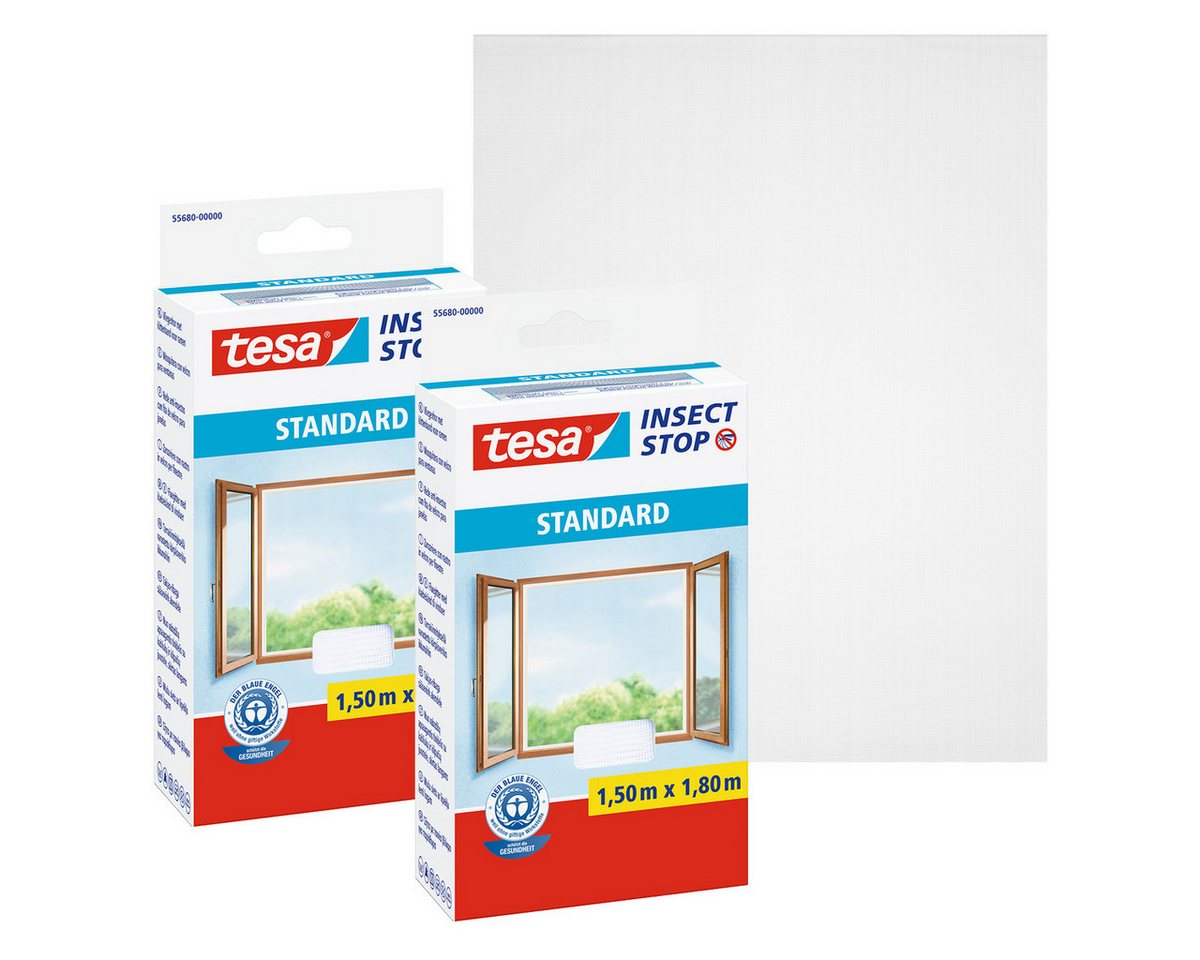 tesa Insektenschutz-Fensterrahmen Insect Stop Standard Fliegengitter für Fenster 1.5 m x 1.8 m, (Packung, 2-St., Fliegennetz, Klettband), Insektenschutzgitter -Fliegenetz ohne Bohren-zuschneidbar von tesa