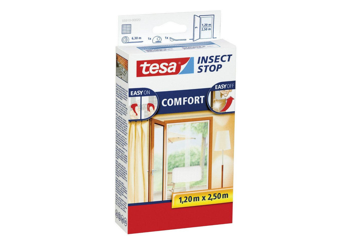 tesa Fliegengitter-Gewebe Fliegengitter Insect Stop COMFORT für Türen - 1,2 m x 2,5 m - weiß von tesa