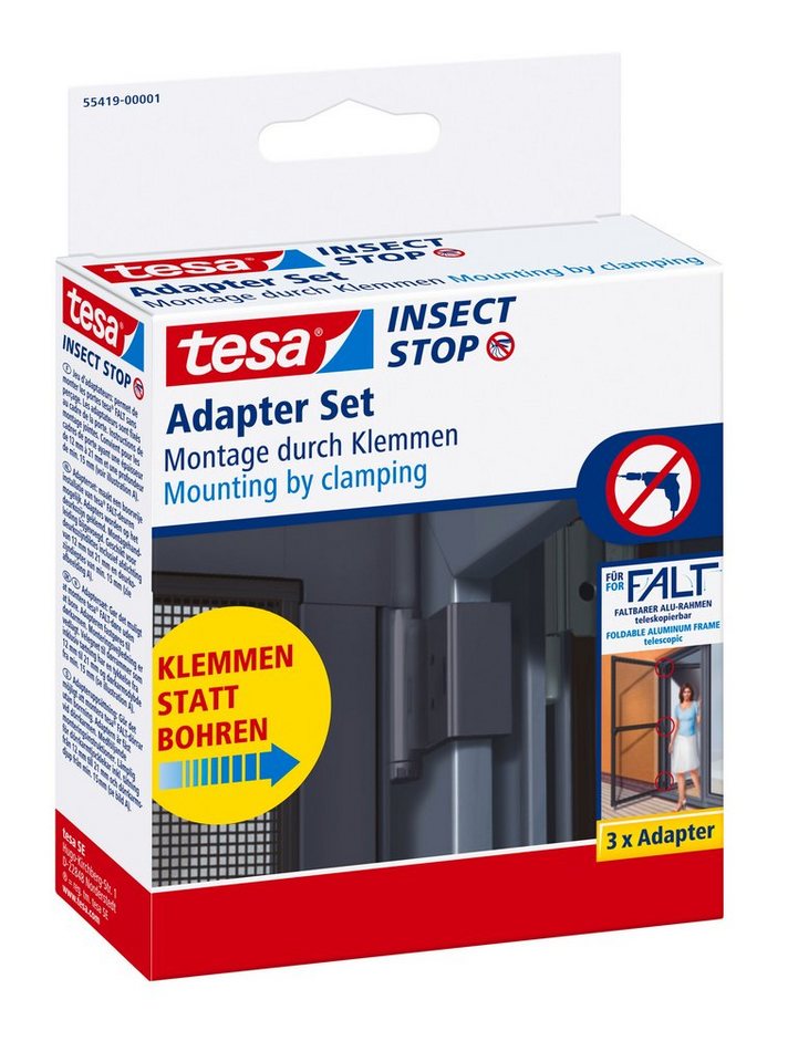 tesa Insektenschutz-Tür Insect Stop Falt Adapter für Fliegengitter - Adapter-Set, (Spar-Set, 3-St., Adapter für FALT Fliegengitter Türen), für Insektenschutz Balkontür, Terrassentür - schwarz / anthrazit von tesa