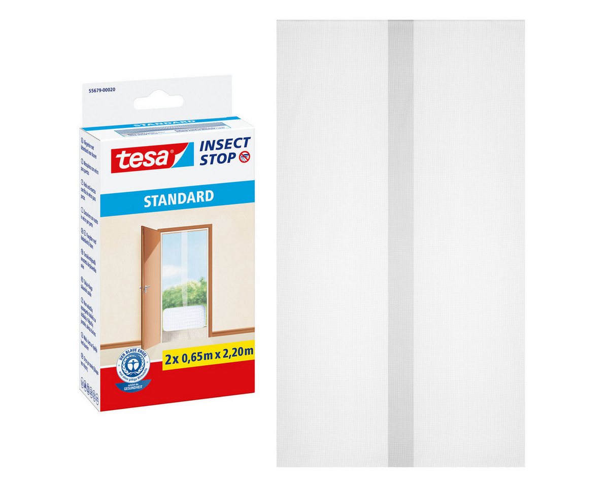 tesa Insektenschutz-Tür Insect Stop Standard Fliegengitter für Türen - 2x 0.65 m : 2.2 m, (Packung, 2-St., Fliegennetz, Klettband), Insektenschutzgitter -Fliegenetz ohne Bohren-zuschneidbar von tesa