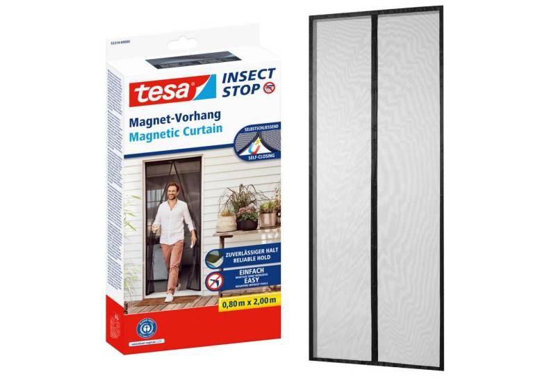 tesa Insektenschutz-Vorhang Insect Stop Magnetvorhang selbstschließend, (Packung, 1-St., Magnetvorhang, selbstklebendes Klettband), Insektenschutzvorhang mit Magneten - für Balkon- und Terrassentüren von tesa