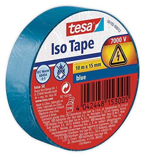 tesa Isolierband - Selbstklebendes Isolierband, hitzebeständig - Zum Isolieren, Reparieren und Bündeln - 10 m - BLAU von tesa