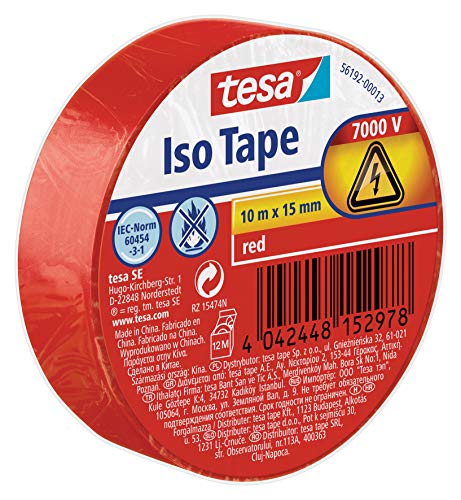 tesa Isolierband - Selbstklebendes Isolierband, hitzebeständig - Zum Isolieren, Reparieren und Bündeln - 10 m - ROT von tesa