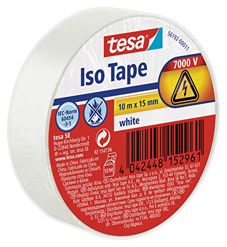 tesa Isolierband - Selbstklebendes Isolierband, hitzebeständig - Zum Isolieren, Reparieren und Bündeln - 10 m - Weiß von tesa