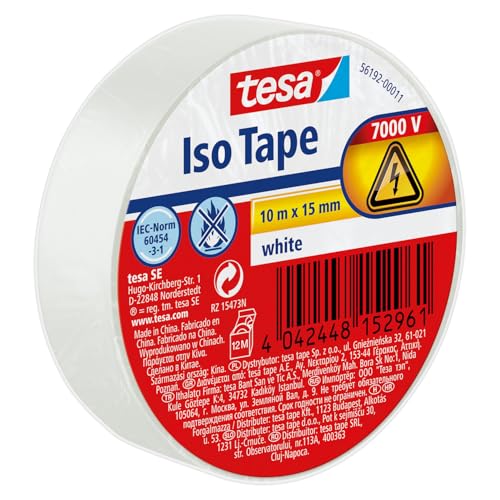 tesa Isolierband - Selbstklebendes Isolierband, hitzebeständig - Zum Isolieren, Reparieren und Bündeln - 10 m - Weiß von tesa