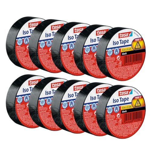 tesa Isolierband im 10er Pack - Selbstklebendes Isolierband, hitzebeständig - Zum Isolieren, Reparieren und Bündeln - 10 m - Schwarz tesa Isolierband im 10er Pack - Selbstklebendes Isolierband, hitzebeständig - Zum Isolieren, Reparieren und Bündeln - 10 m - Schwarz von tesa