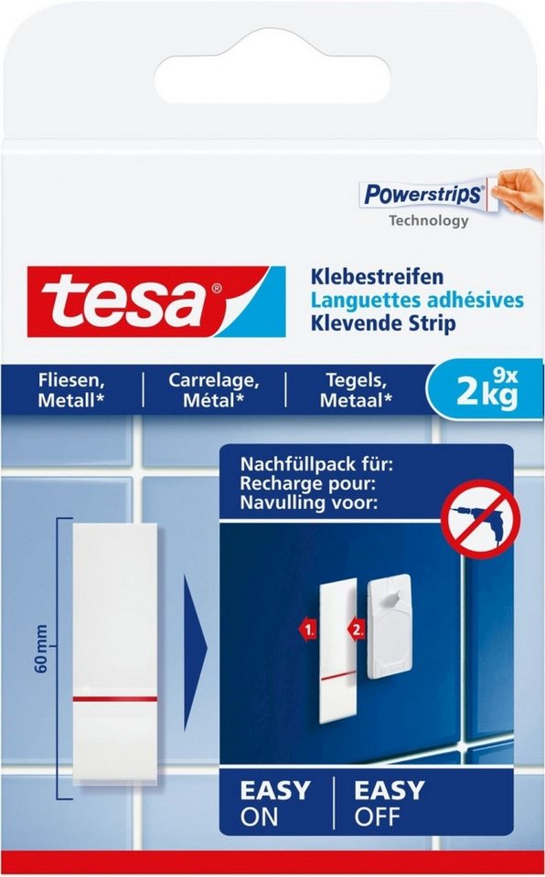 tesa Klebeband Klebestreifen -Fliesen & Metall- Haltekraft von 2kg 9 Streifen weiß von tesa