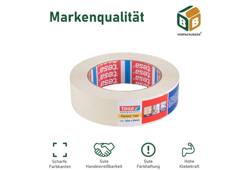 tesa Paket-Klebeband Kreppband PP 64014 (12-St) Acrylat, leise abrollend, 5 cm x 66 m von tesa