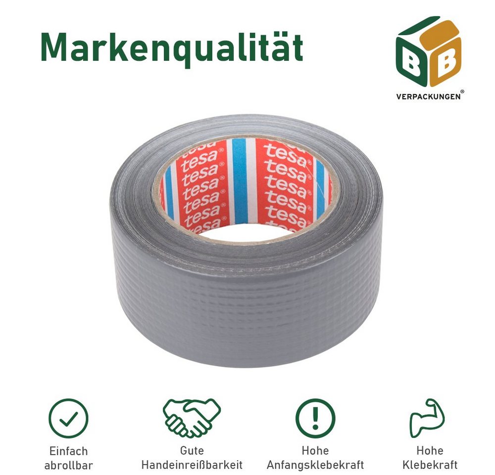 tesa Klebeband Panzertape DUCT Tape 4610 (12-St) Synthesekautschuk, hohe Klebekraft, 5 cm x 50 m von tesa