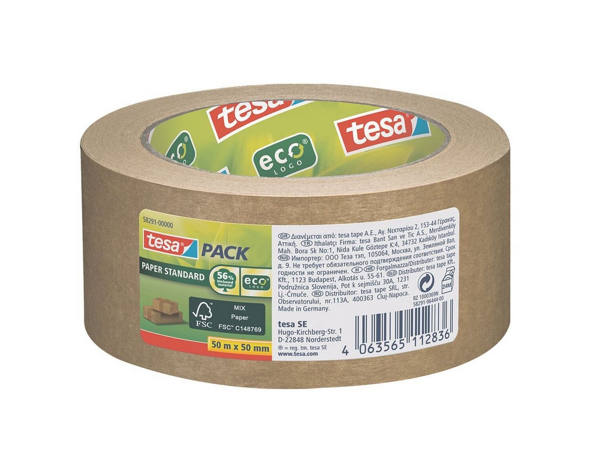 tesa Klebeband Papier Standard EcoLogo (1-St) 50 mm / 50 m, Packband aus Papier von tesa