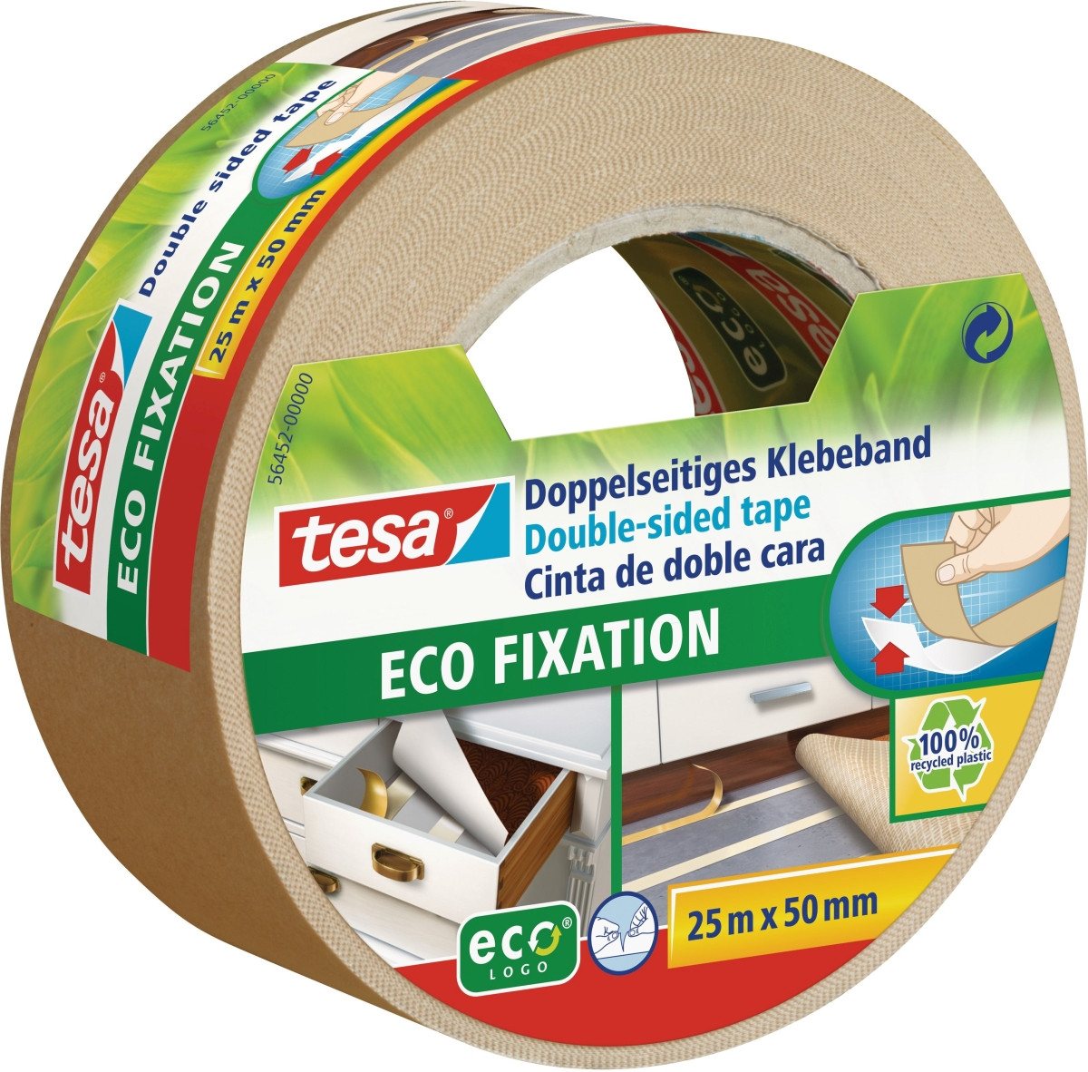 tesa Klebeband Verlegeband ecoLogo Fixation doppelseitig 50mmx25m Packung mit 6 Stück von tesa