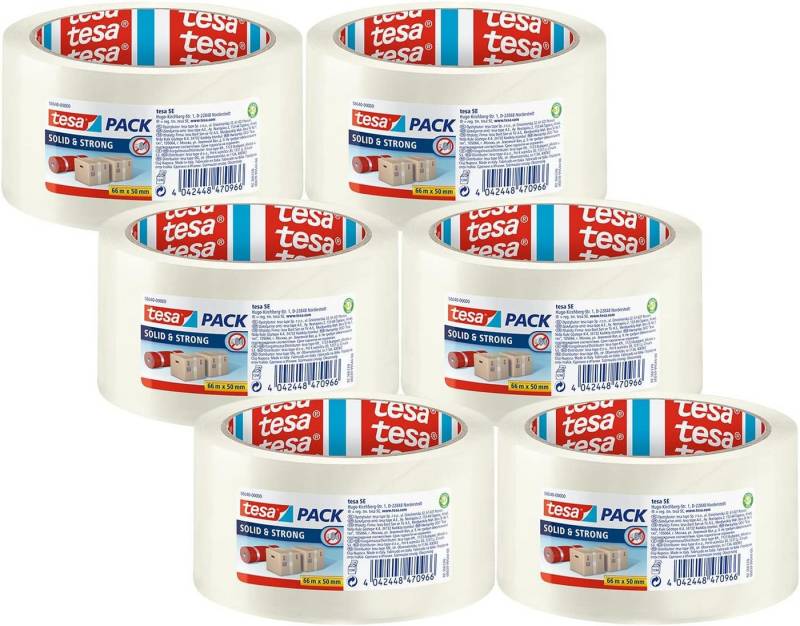 tesa Klebeband pack Solid & Strong Packband 6 Rollen braun oder transparent 66mx50mm von tesa